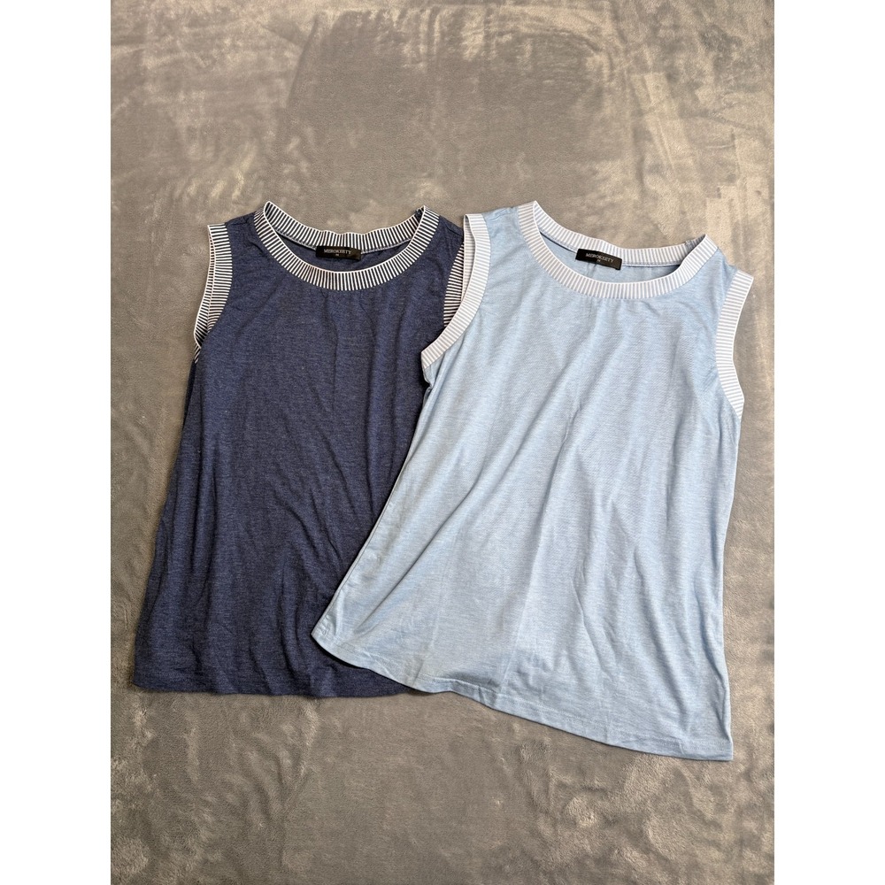 Lot OF 2 Merokeety Tank Top Womens Medium Blue Stretch Sleeveless Crew Neck